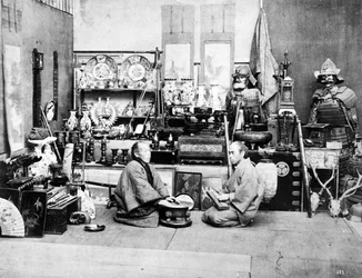 Japanische Ladenbesitzer mit einem Abakus, ca. 1870er Jahre